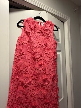 J Marie XS Coral Pink Floral Appliqué Lace Dress - Sleeveless Special Occasion